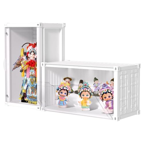 ＴＡＫＵＭＩ∞Ｘ フィギュアケース LED コレクションケース マグネット式扉 前開き シ フィギュアケース 棚 ショーケース 23.5x12.2x14.3cm テーブルトップ ディスプレイケース コレクション棚 輸送コンテナスタイル フィギュア ケース (白-S)