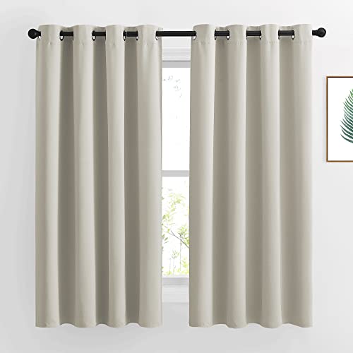 NICETOWN Natural Blackout Living Room Curtain - Grommet Window Treatment Thermal Insulated Solid Room Darkening Drapes Sound Dampening for Bedroom, 1 Panel, W52 x L63