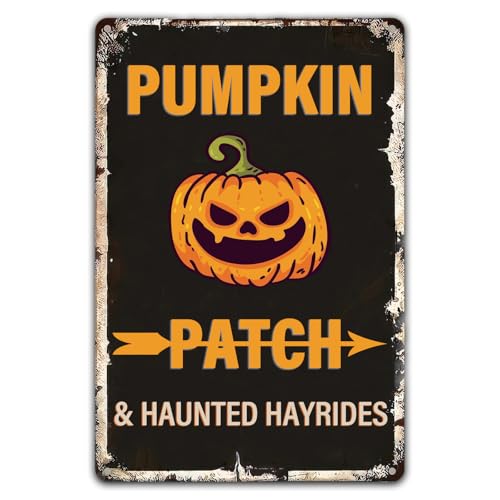 Pumpkin Patch & Haunted Hayrides Vintage Metal Sign Horror Halloween Decor Tin Painting For Home Bar Room Diner Garage Kitchen, Vintage Metal Signs Wall Decoration 8x12 Inches