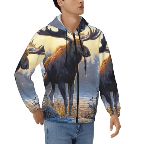 Sweatshirt outwear EdWal pour hommes avec imprimé automnal orignal et fermeture éclair