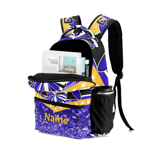Cheer Blue Gold Cheerleader Custom Multifuction Waterproof Backpack with Name Shoulders Bookbag for Birthday Holiday Gift4