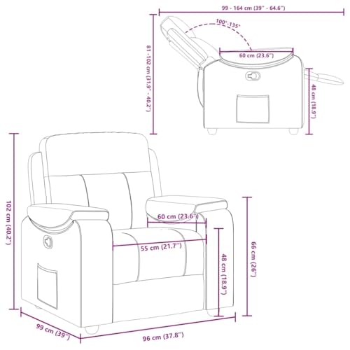 IKAYAA Sillón Reclinable Moderno Gris Oscuro, Tela (100% Poliéster), Madera y Metal, Reclinable Manual, 2 Posiciones, 110 kg, Interior, 96 x 99 x 102 cm (Sentado), 96 x 164 x 81 cm (Tumbado), Relax - imagen 2