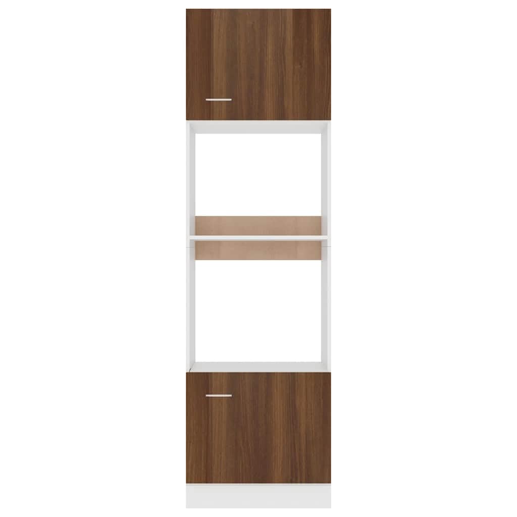 Lyon Braun Armoire à micro-ondes aspect chêne avec 4 compartiments, armoire de cuisine pour rangement et espace de rangement, 60 x 57 x 207 cm, charnière de porte flexible, autoportante