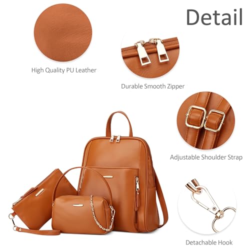 Sac à dos antivol en cuir PU marron imperméable - 5
