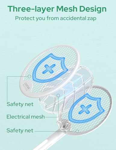 Image of CostarMatter Foldable Swivel Mosquito Racket, 2 in 1 Mosquito Bat USB Rechargeable, Bug Zapper Electric Fly Swatter with UV Light Lamp, Hangable Mosquito Swatter Racket w /Long Lasting Lithium Battery