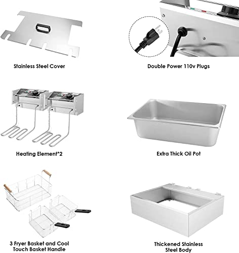 Tangme Commercial Deep Fryer, 3400W Electric Turkey Fryer With 3 Baskets thumb #7