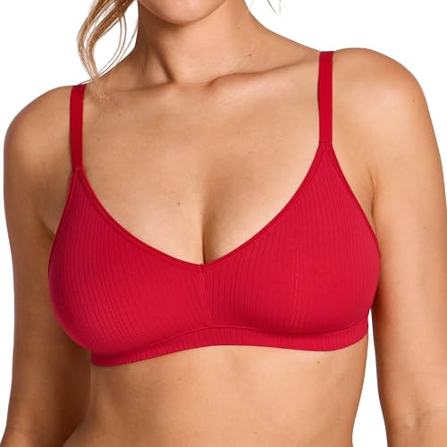 Image of Natrelax Modal Ribbed V Neck Bralette | Semi Sheer Fabric, Wireless Unlined, Double Layers, Adjustable Straps, No Underwire, Comfort Soft, Bras for Women