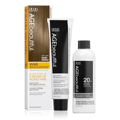 Image of AGE beautiful Permanent Hair Color Cream, 100% Gray Coverage Hair Dye with Biotin Anti-Aging Formula for Fuller, Thicker Hair, Professional Salon Quality