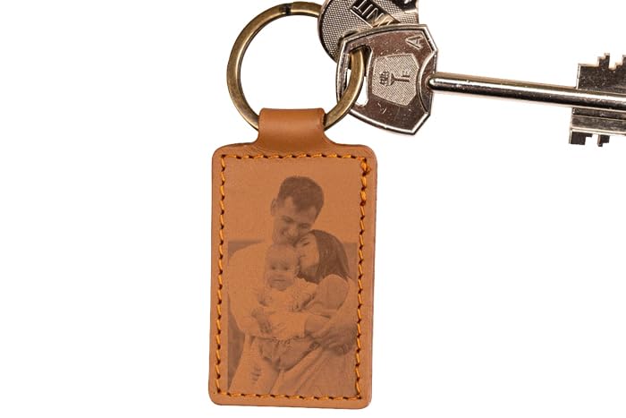 Wanapix | Llavero de Cuero Grabado | Llavero Casa/Moto/Coche | Personalizado con Foto y Texto | Ambos Lados Personalizables | Regalo Original | 3,7x6 cm