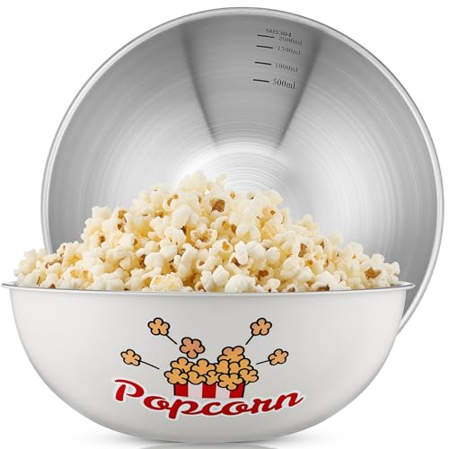 2 Pcs Popcorn Bowl Set, 3 Qt Stainless Steel