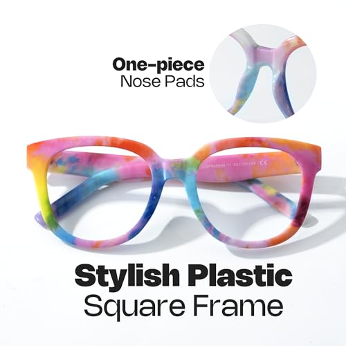 Image of Zeelool Oversized Blue Light Glasses for Women Square Rainbow Eyeglasses Stylish Full Rim Designer Eyewear Anti Eyestrain & UV JGP049594-11B, Medium