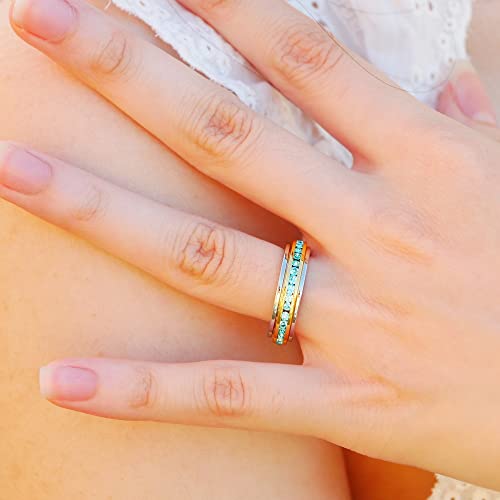 Muses Art Design Fidget Rings, Anxiety Rings, Spinner Rings, Band Rings with Birthstone, Stainless Steel, Women and Men, Meditation Rings, Thumb Rings, Stress Relieving and Anxiety Reducing3