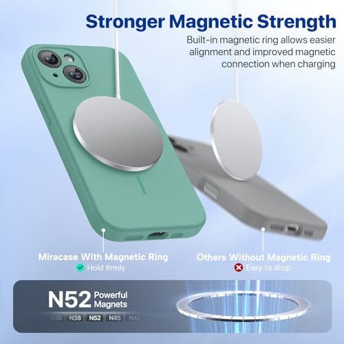 Image of Miracase Magnetic for iPhone 14 Case, [Soft Anti-Scratch Microfiber Lining], Compatible with MagSafe, Liquid Silicone Case Shockproof Drop Protection Phone Case for 14, Midnight Green