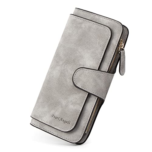 Pearl Angeli Monedero para mujer, con protección RFID, gran capacidad, cierre de presión, piel sintética, gris, tamaño Cover