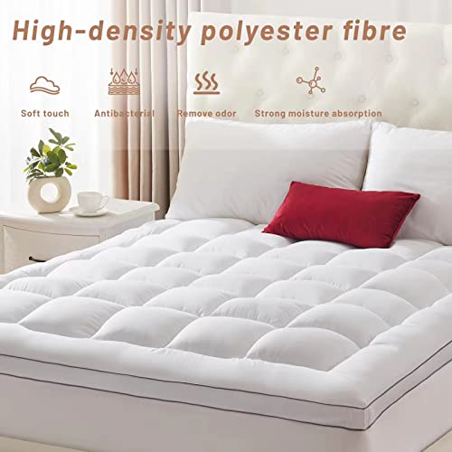 Mattress Pad King Size, Premium Soft Quilted Extra Thick Pillow Top Mattress Topper With Fluffy Down Alternative Fill,Mattress Cover With Elastic Deep Pocket, Strethes Up To 21” #TOP1