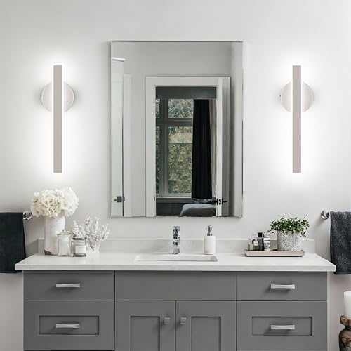 Image of Aipsun Brushed Nickel Wall Sconce Hardwired Modern LED 18W Wall Sconce Set of Two, 15.7Inches Wall Lights for Living Room Bedroom Hallway 5CCT