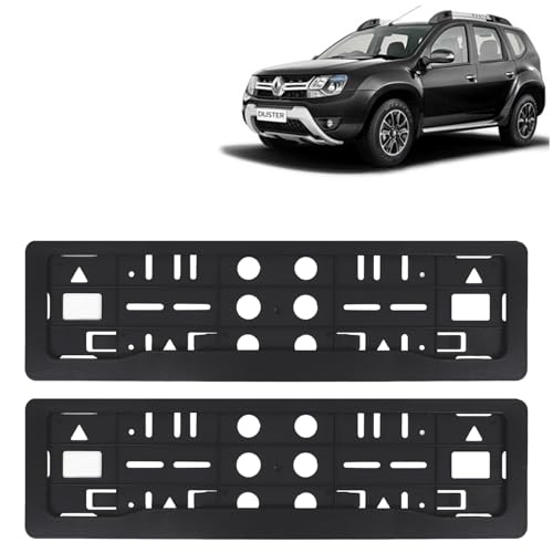 Image of KINGSWAY Duster Car Number Plate Frames for All 2014 to 2022 Models of Renault Car Registration Plate Holders, Black Licence Plate Covers (Front and Rear), Universal Size 51.5 x 14.5 cm