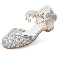 Stelle Girls High Heels Sequins Dress Sandals Princess Dress Shoes Flower Wedding Party Shoes for Toddler/Little/Big Kid(T20-Silver, 13ML)