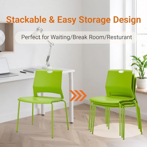 Image of Sidanli Stackable Office Chairs, Green Guest Chairs with Comfortable Streamline Seat, Stacking Chairs No Wheels for Conference Room, Set of 4