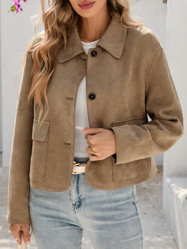 Tankaneo Womens Faux Suede Leather Jackets Casual Cropped Coats Vintage Button Down Shackets4