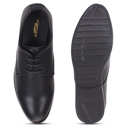 Image of Liberty Fortune MONTRICH-E Men's Lacing Formal Derby Shoes - Black | Synthetic Leather Lace-Up with Cushioned Footbed | Stylish Wedding, Office Footwear - Comfortable and Lightweight
