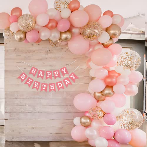 Image of SpecialYou.in Happy Birthday Decoration Kit For Girls Pastel Pink And White Balloons With Happy Birthday Pink Banner Diy Kit For 1St 2Nd 18Th 25Th Birthday Decoration Pack Of 46