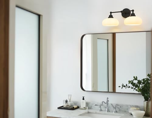 Image of Yosoan 2-Light Boho Vanity Wall Sconce with Milk White Shade, Indoor Mordern Hardwired Vintage Industrial Wall Mounted Brass Single Wall Light for Bedroom Living Room Stairwell Hallway(Black)