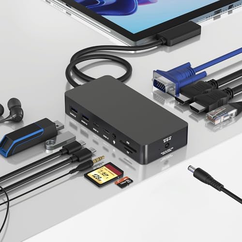 Surface Docking Station, 12 in 1 Surface Dock Triple Displays Dual HDMI+VGA, Ethernet SD/TF/Audio/USB 3.0 Dock for Surface Pro 11/10/9/8/X/7/6/5/4/3, Surface Laptop 7/6/5/4/3, Surface Book by SHOWAIST - Used condition - US$103.75