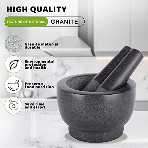 Comie Mortar And Pestle Set,Heavy Duty,Unpolished Granite,6Inch-2Cup Capacity,Grinder For Spices And Seeds,Grinding,Crushing And Mashing Spices,Nuts,For Guacamole,Garlic Sauce,Black. #TOP1