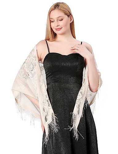 Aivtalk Women Triangle Floral Shawls and Wraps with Tassels Soft Mesh Lace Scarf Shawl for Wedding Evening Party2