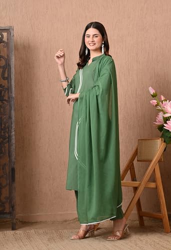 Image of Amazon Brand - Tavasya Women's Cotton Printed Kurta Set with Dupatta and Straight Pants | Salwar Suit | Ethnic Wear for Festive, Casual & Office Use
