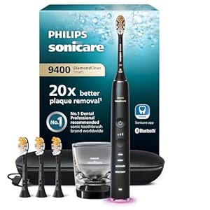 Philips Sonicare DiamondClean Smart 9400 Electric Toothbrush, Electric Toothbrush with App, Pressure Sensor, 4 Brushing Modes and 3 Intensity Levels, Black, HX9918/89