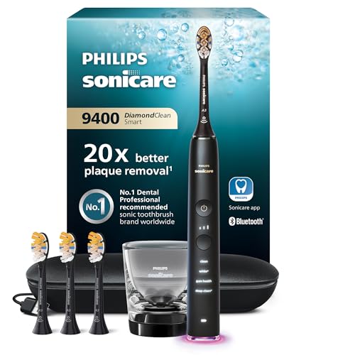Philips Sonicare DiamondClean Smart 9400 spazzolino elettrico, spazzolino sonico con app, sensore di pressione, 4 modalità di spazzolamento e 3 livelli di intensità, nero, modello HX9918/89