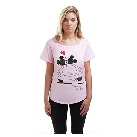 Disney Mickey and Minnie Hearts Camiseta, Rosa, M para Mujer