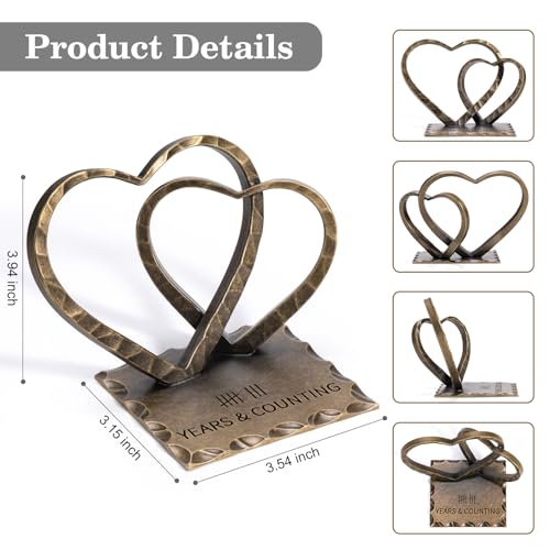 Vastsea 8 Year Anniversary Bronze Gifts Handcrafted Two Hearts Sculpture - Image 2