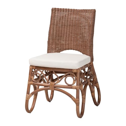 Bali & pari Rivan Natural Rattan Dining Chair - Handcrafted Wicker Accent Chair with Woven Back and Cushioned Seat