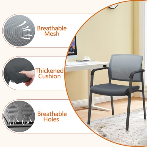 image for CLATINA Mesh Back Stacking Arm Chairs with Upholstered Fabric Seat and