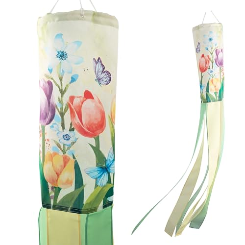 Madrona Brands Spring Tulip Flower Windsock | Durable Outdoor Hanging Garden Decoration | Patio, Yard, Porch | 48 Inch