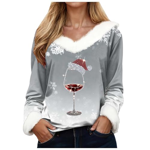 Weihnachtspullover Damen Ugly Christmas Sweater Casual V-Ausschnitt...
