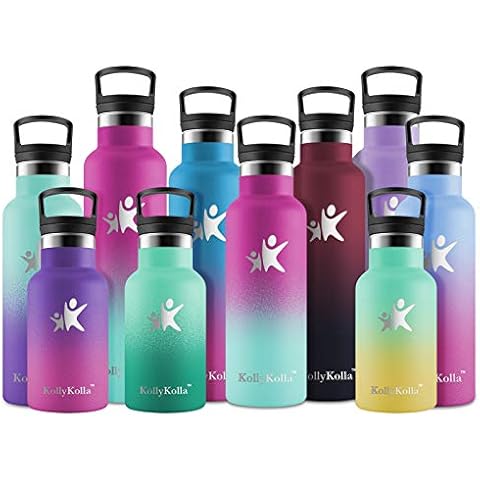 KollyKolla Stainless Steel Water Bottle with Straw, 500ml, Girls Boys Insulated Water Bottle, BPA-Free Vacuum Metal Drinks Bottles, Leakproof, Reusable Flask for Kids, Adults, Sports, Bike, Travel Cover