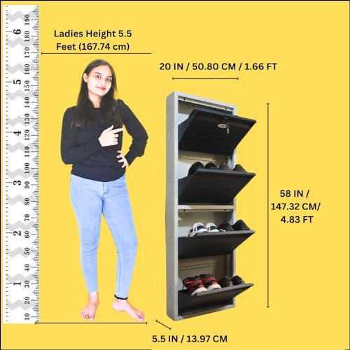 Image of I Metal Shoe Rack I Double Lock I Slim and Wall Mounted I 4 Shelves (Brown Colour) I Coad LC 2S-04 BR I Height 58 Inches, Width 20 Inches, Depth 5.5 InchesI 3 Years Warranty.