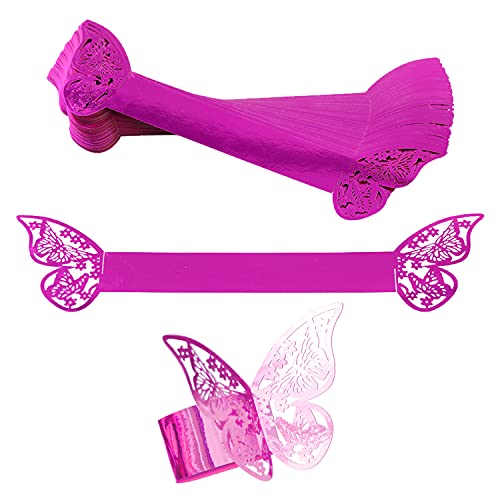 NK Phoenix Anneau de serviette-3D Anneau de Serviette Papillon Rouge Rose, adapté pour la fête de Mariage, la Table de Restaurant et Le Papier d'emballage de Fournitures de Banquet (100 pièces) Cover