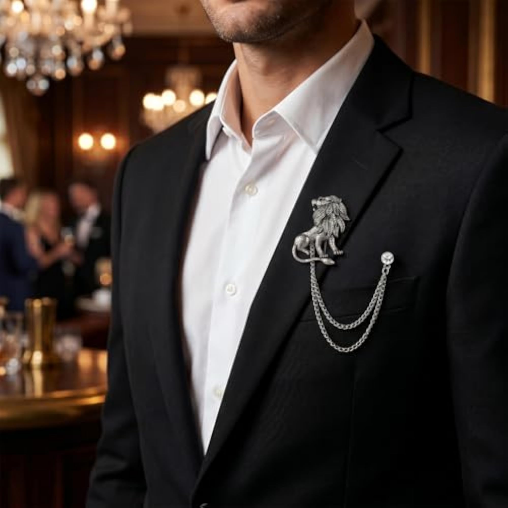 Men's & Women's Crystal Chain Tassel Lapel Pin, Elegant