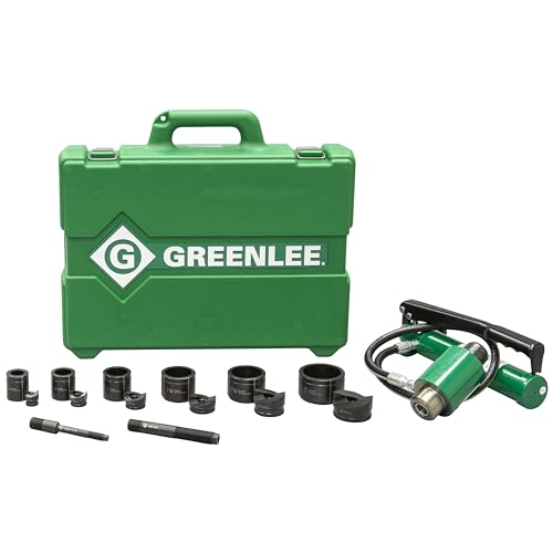 Greenlee 7306SB 11-Ton Hydraulic Knockout Punch Kit with Hand Pump, Ram, 1/2" to 2" Slug-Buster Punches, Dies, and Hydraulic Draw Studs, Electrical Conduit Hole Cutter Kit