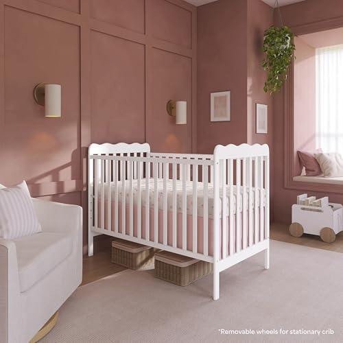Image of Dream On Me Full Size Carson 3-in-1 Convertible Baby Crib, Locking Wheels | Portable & Converts to Toddler Bed & Daybed, 3 Adjustable Height, Wooden Crib, GREENGUARD Gold & BSA Verified, White