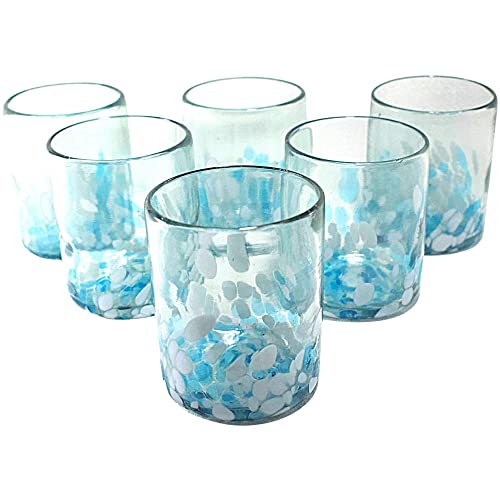 Hand Blown Drinking Glasses Artisan Crafted from Mexico Set of 6 pieces (Sky Confetti, Old Fashioned 10 Oz.)