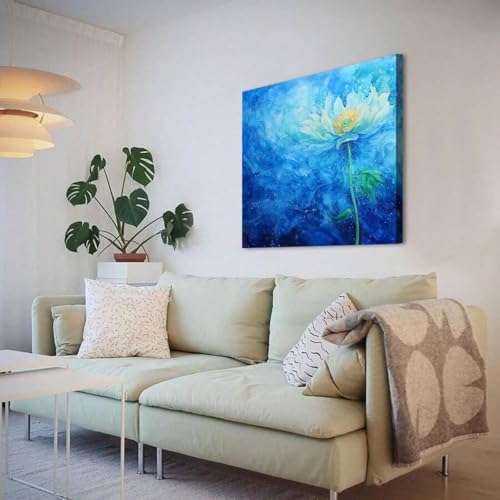 Tableau nénuphar bleu imprimé sur toile premium XINBAO avec cadre de finition 60x60 cm - 3