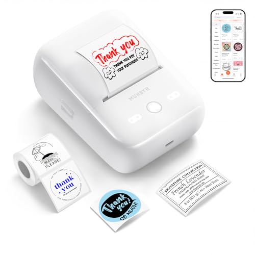 Image of MUNBYN 6-in-1 Label Printer & Sticker Printer, Bluetooth Thermal Printer for Phone & PC, 2-Color Printing with Auto-Center Alignment, Barcode, Custom Labels, Address & Logo Labels, 1 Roll Included