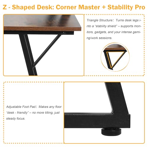 Image of L Shaped Gaming Desk, 50 inch Corner Desk, Spacious Dual Tops, P2 Particleboard, Metal Z-Legs, Adjustable Non-Slip Pads, Scratch /Waterproof, Multi-Use Home Office /Game Room /Dorm