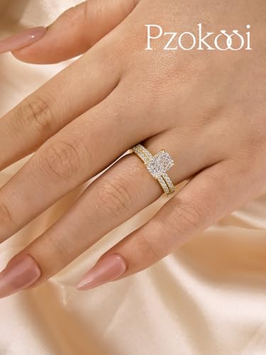 1.5ct Radiant Cut Engagement Ring for Women,Simulated Diamond Promise Ring in 18K Yellow Gold Plated 925 Sterling Silver4